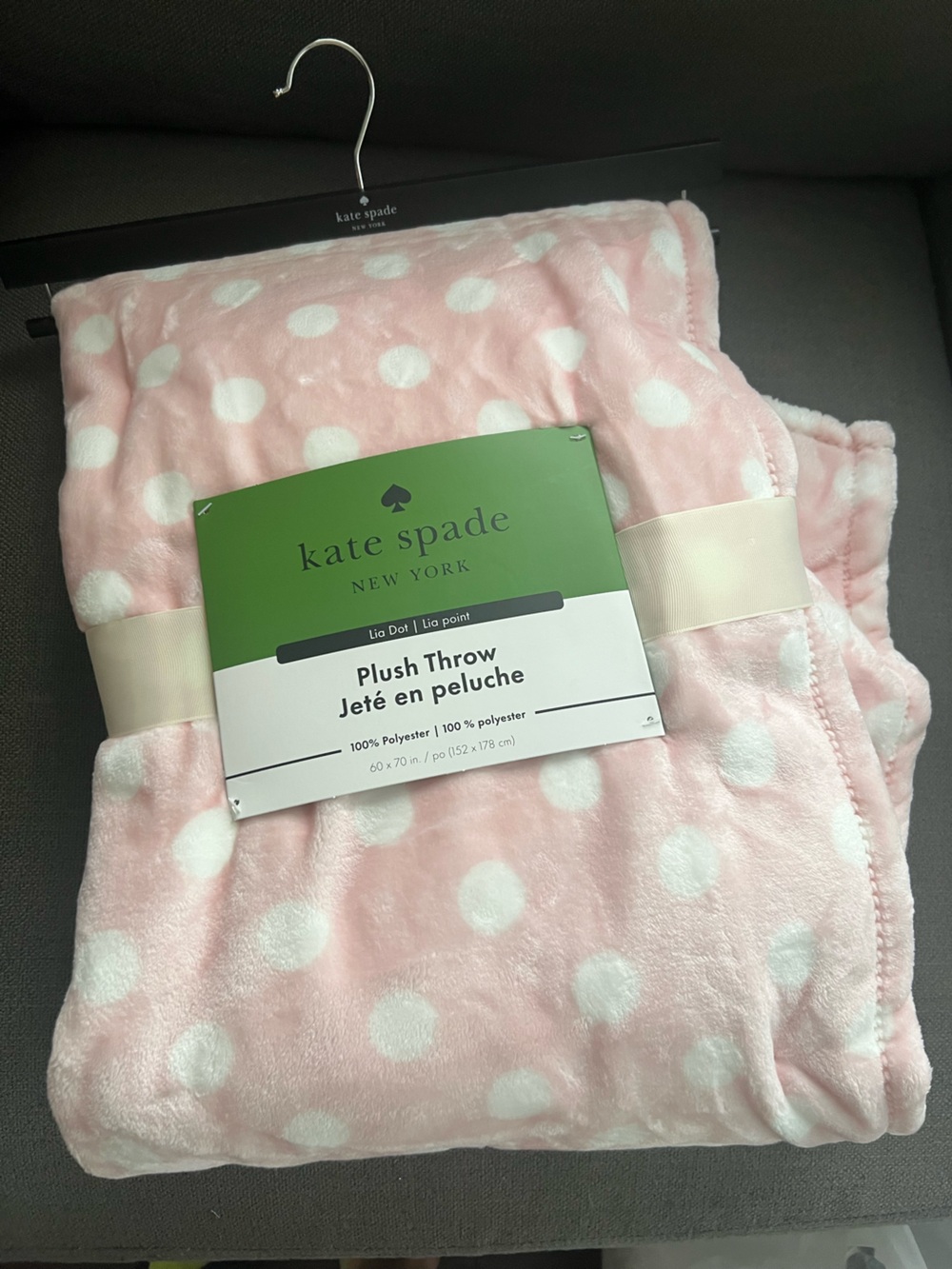 Kate Spade Pink and White Polka Dot Throw Blanket new